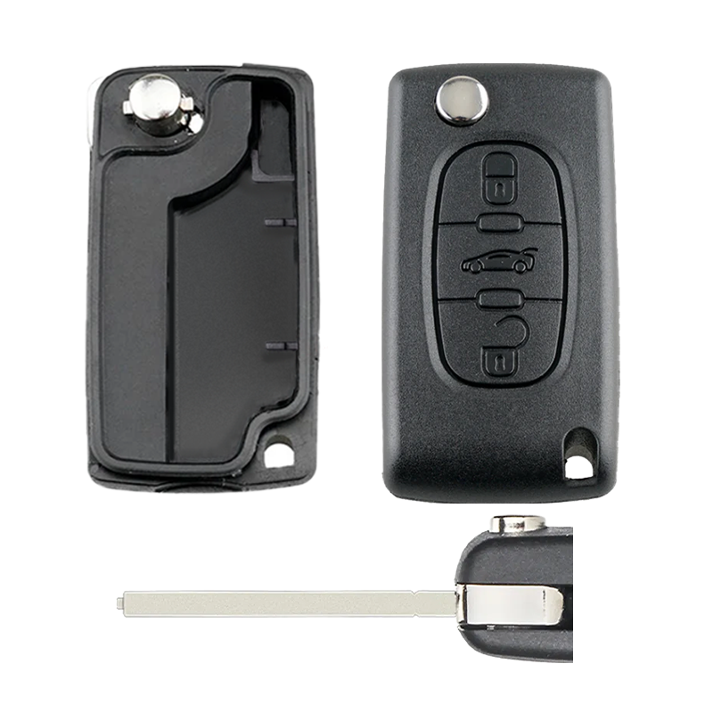 Peugeot klapsleutel behuizing 3 knoppen licht/kofferbak - Zonder batterij houder (BOB) 0523 - sleutelbaard: HU83/VA2