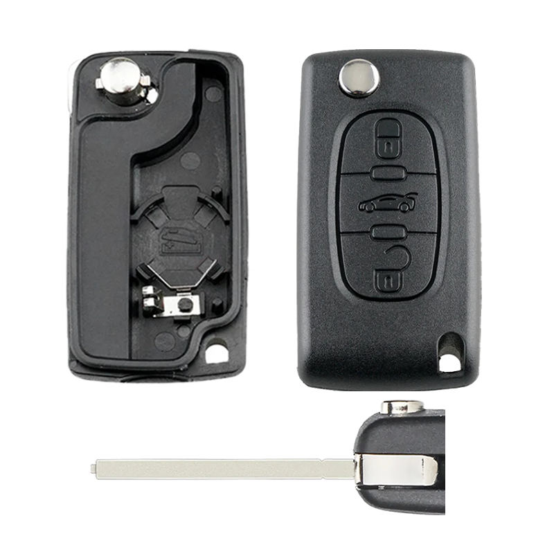 Citroën klapsleutel behuizing 3 knoppen licht/kofferbak - Met batterij houder (BOP) 0536 - sleutelbaard: HU83/VA2